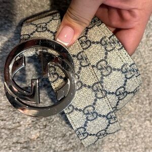 Gucci Beige and Silver GG Pattern Belt